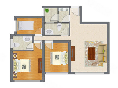 3室1厅 88.00平米户型图