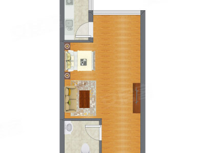 1室1厅 39.44平米户型图