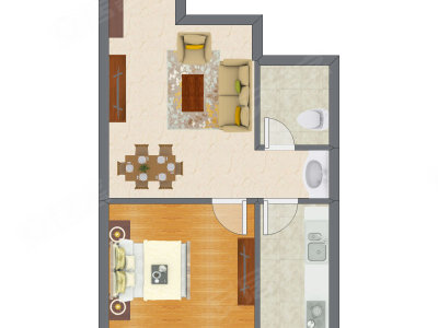 1室1厅 50.75平米户型图