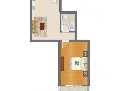 1室1厅 48.11平米户型图