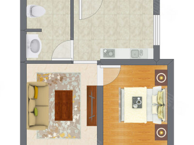 1室1厅 47.37平米户型图