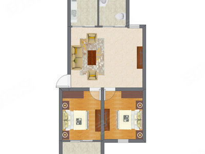 2室1厅 54.32平米户型图