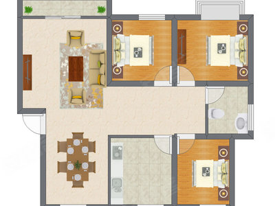 3室2厅 75.88平米