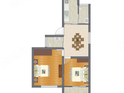 2室1厅 49.69平米户型图