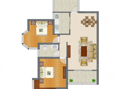2室2厅 92.52平米户型图