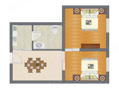 2室1厅 63.99平米户型图