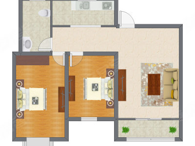 2室1厅 68.31平米
