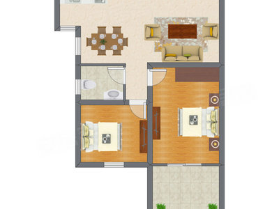 2室2厅 61.47平米户型图