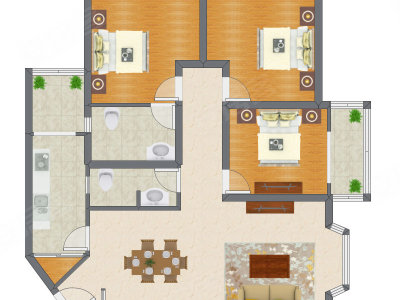3室2厅 126.43平米户型图