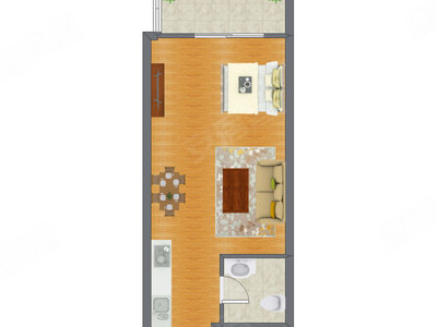1室0厅 49.56平米户型图