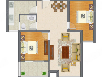 2室2厅 91.56平米户型图