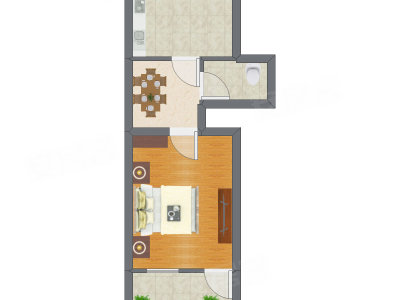 1室1厅 25.26平米户型图