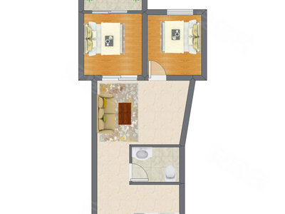 2室1厅 68.32平米