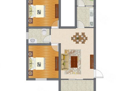 2室2厅 83.00平米