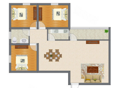 3室2厅 88.31平米户型图