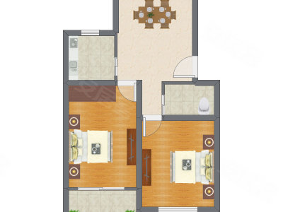 2室1厅 66.54平米户型图