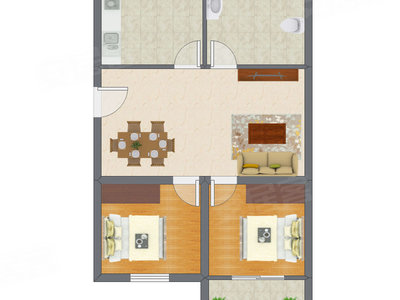 2室2厅 54.84平米户型图