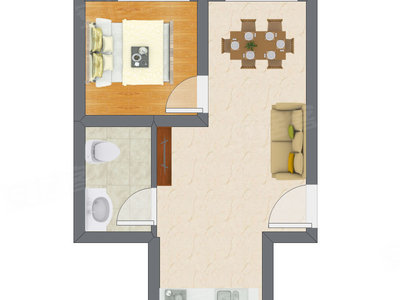 1室1厅 25.77平米户型图