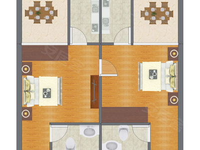 2室2厅 51.75平米户型图