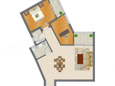 2室2厅 85.37平米户型图