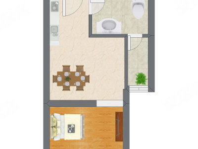 1室1厅 39.77平米户型图