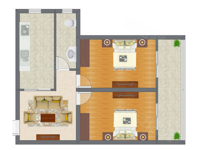 2室1厅 61.98平米户型图