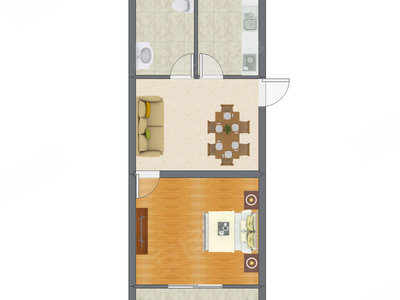 1室2厅 50.81平米户型图