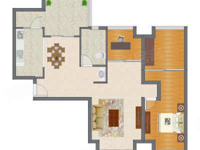 2室2厅 88.87平米户型图