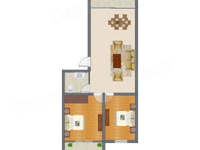 2室1厅 74.64平米户型图