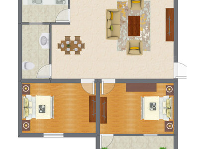 2室1厅 74.48平米户型图