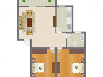 2室1厅 87.06平米