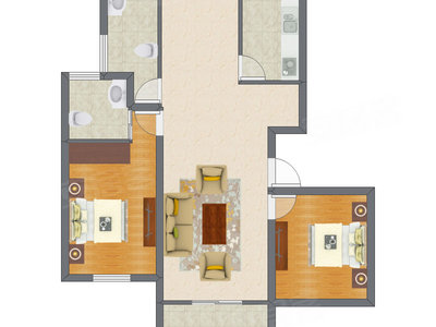 2室1厅 108.22平米户型图