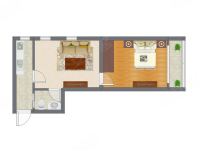 1室1厅 49.47平米户型图