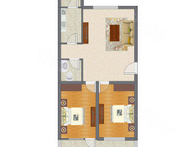 2室1厅 64.32平米户型图