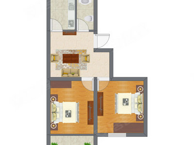 2室1厅 65.78平米户型图
