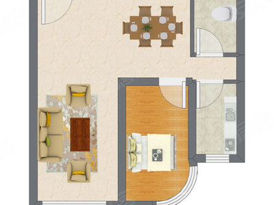 1室2厅 51.16平米户型图