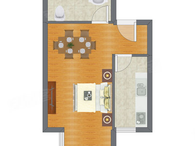 1室1厅 45.69平米户型图