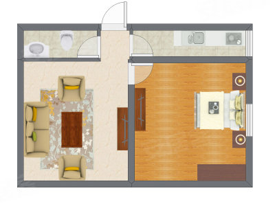 1室1厅 42.99平米户型图