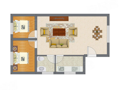 2室2厅 76.58平米户型图