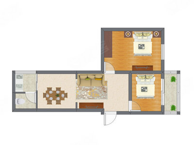 2室2厅 61.85平米户型图