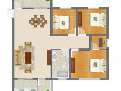 3室1厅 104.00平米户型图