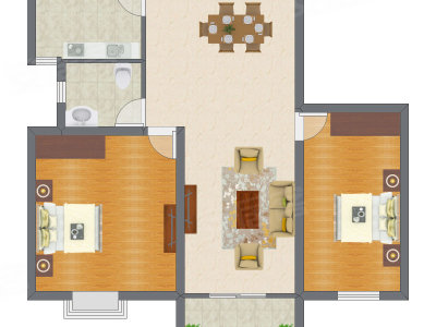 2室1厅 84.00平米户型图