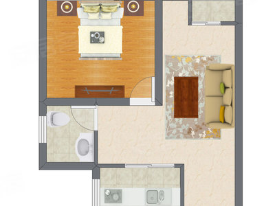 1室1厅 40.52平米户型图