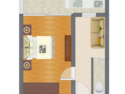 1室1厅 37.36平米户型图