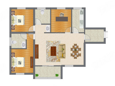 3室2厅 87.11平米