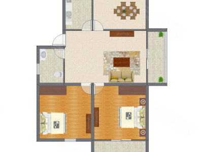 2室2厅 102.32平米户型图