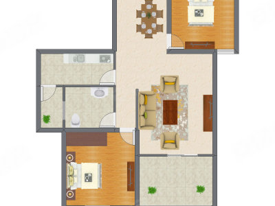 2室2厅 84.53平米户型图