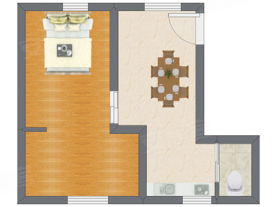 1室1厅 28.34平米户型图
