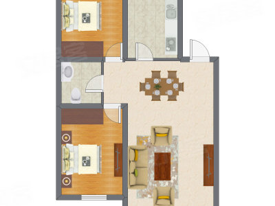 2室2厅 89.79平米户型图