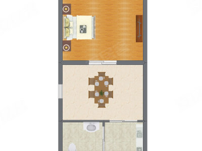 1室1厅 41.70平米户型图